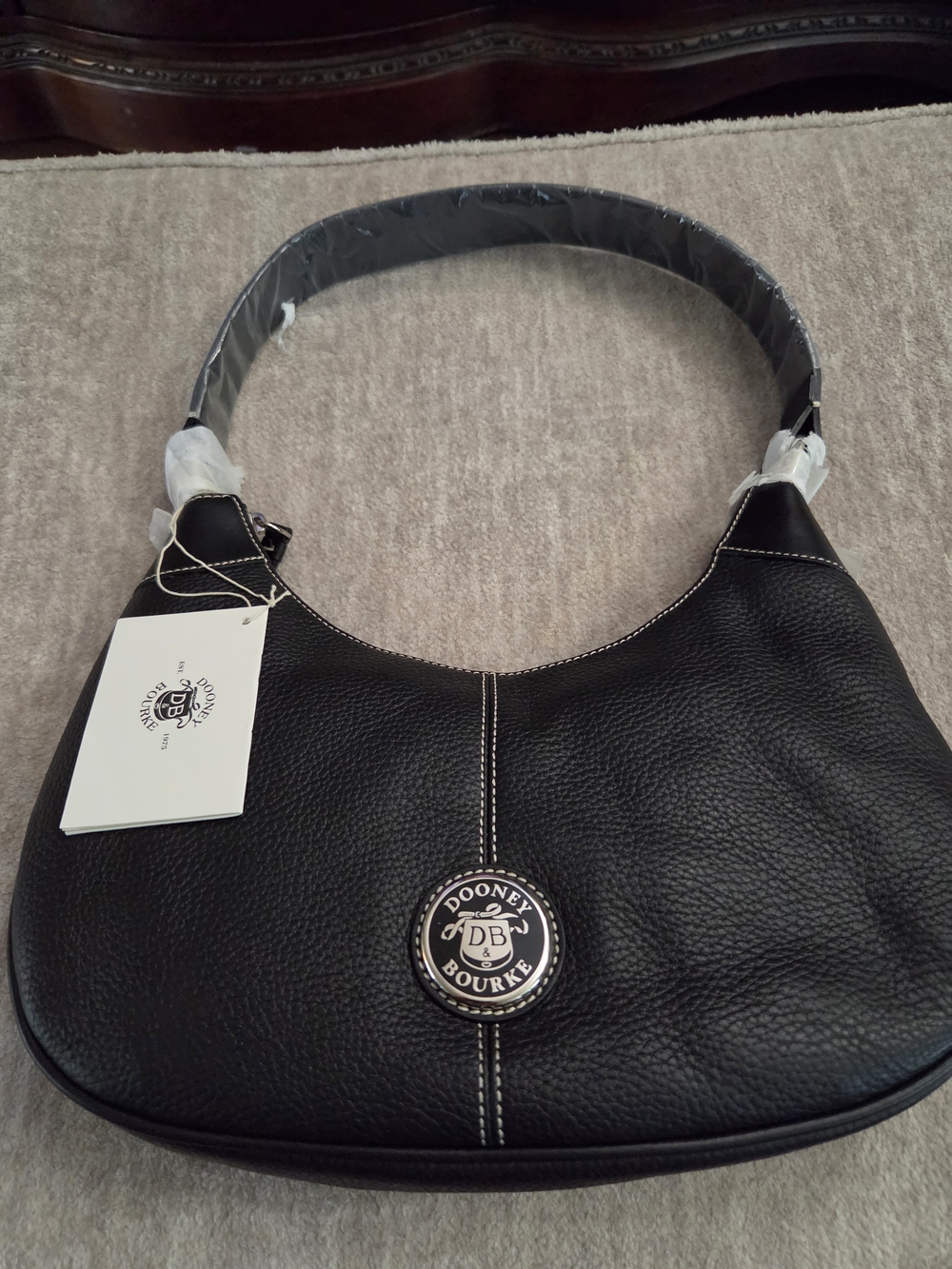 Dooney & Bourke Black Pebbled Leather Hobo Shoulder Bag